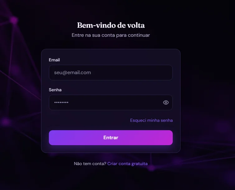 Tela de acesso do Mente Analisada